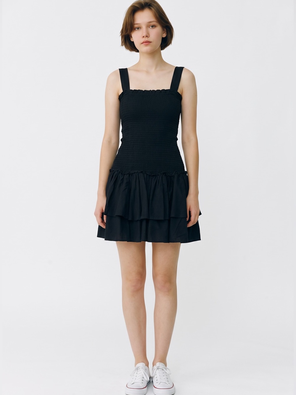American Eagle Outfitters Black Smocked Ruffle Camisole